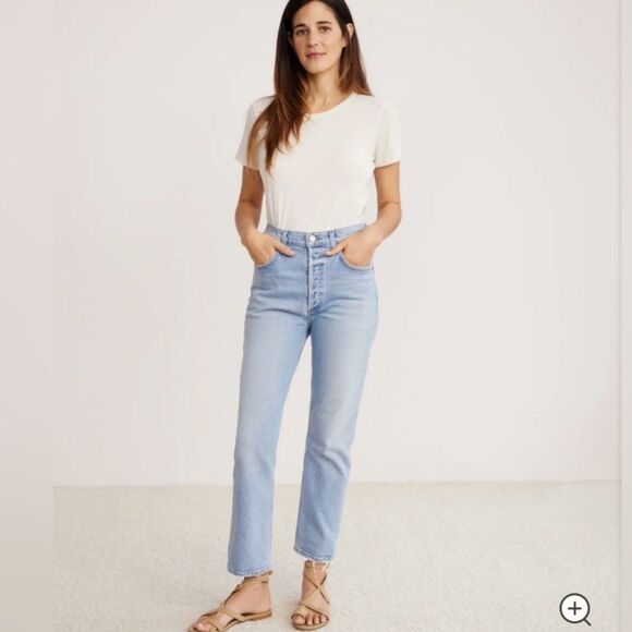 Agolde Riley Crop Light Blue Straight Leg Jeans - Picture 1 of 7